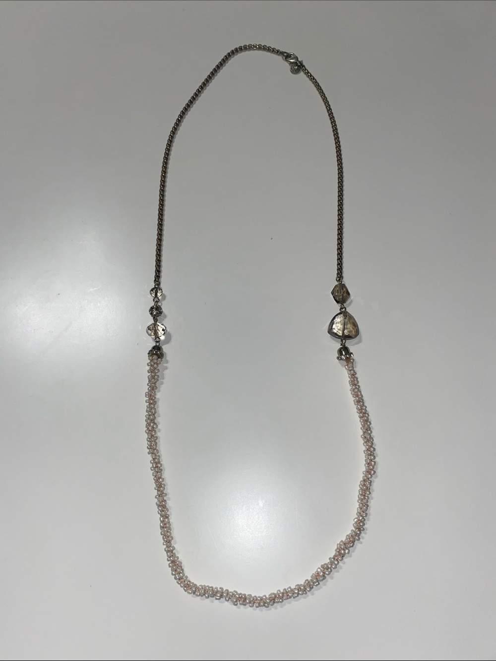 Lydell NYC Long Pearl Style Bead and Silver Necklace - Soft Grey